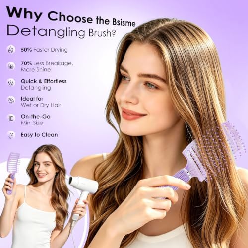 Hair Brush Set, Large & Small Curved Vented Hair Brushes for Women Men Kids, Home & Travel Use, Fast Blow Drying Detangler Brush, Pain-Free Scalp Massage for Thick Curly Fine Wet Dry Hair (Purple) - Image 3