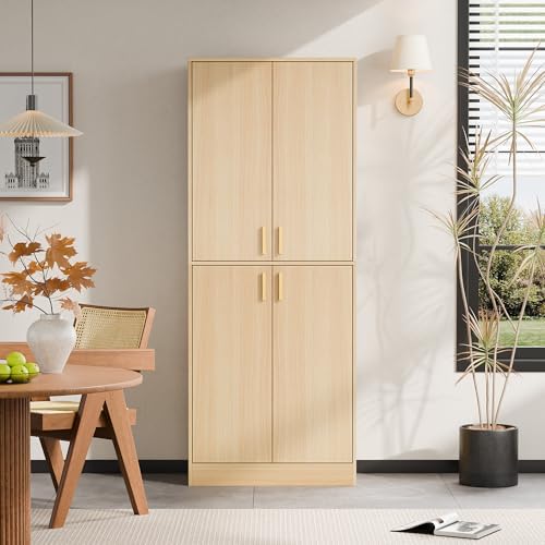 Cozy Castle Kitchen Pantry Cabinet, 71" Tall Wood Cupboard with Doors and Adjustable Shelves, Freestanding Food Storage Organizer for Dining Room, Kitchen, Living Room, Oak - Image 4