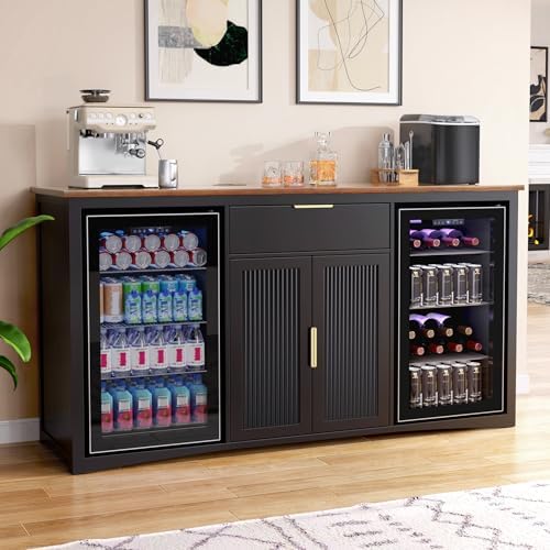 GDLF 70.1" Coffee Bar Cabinet with Fridge Space, Fluted Sideboard,Black by GDLFGoodLife