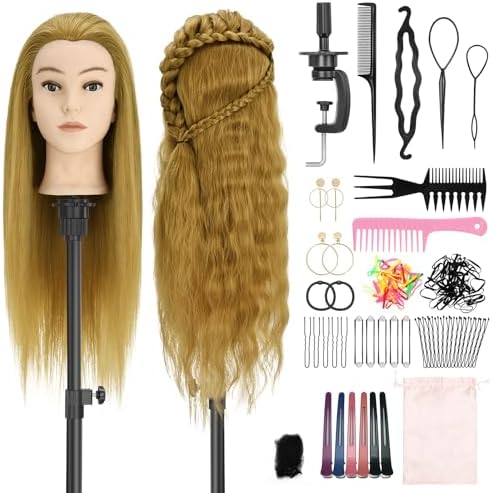 24" Mannequin Head with Hair for Hairdressing Training and Hair Styling by Yekavo