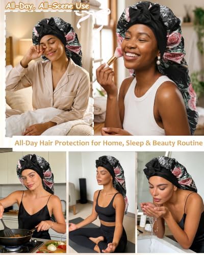 AWAYTR Long Satin Bonnet for Braids - Double Layer Hair Bonnet for Sleeping - Image 5