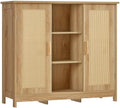 Iwell Rattan Storage Cabinet with 4 Adjustable Shelves, Coffee Bar Cabinet, Sideboard Buffet for Kitchen, Living Room, Entryway, Natural by IWELL