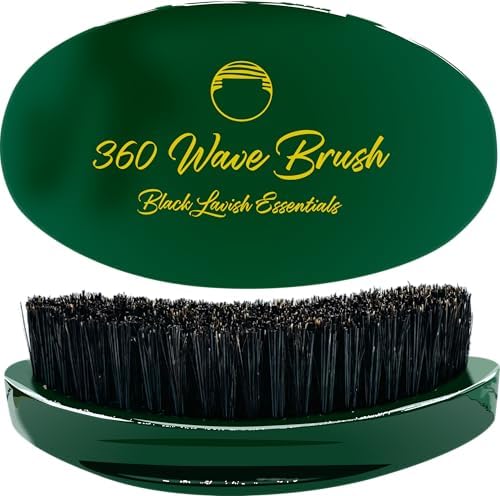 360 Wave Brush, Build Deeper Waves, Soft & Hard Boar Bristle Curved Brush, Black Lavish Essentials Signature (Medium-Hard, Emerald Green) by BlackLavishEssentials