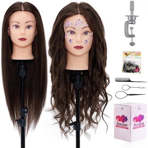 28" Mannequin Head Human Hair, Mannequin Head with 80% Real Hair,Cosmetology mannequin Doll head for hair Styling,Training Practice Braiding Manikin head with Table Clamp,Hair Styling Set #4 by NeverlandBeautyHealth