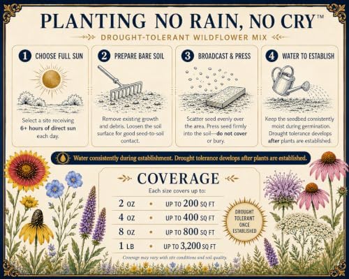 Drought Tolerant Wildflower Seeds – No Rain, No Cry™ – 8-Species Low-Water Flower Mix for Hot, Dry & Sunny Gardens – 4 oz Covers Up to 800 Sq Ft – Paper Street Perennials® - Image 5