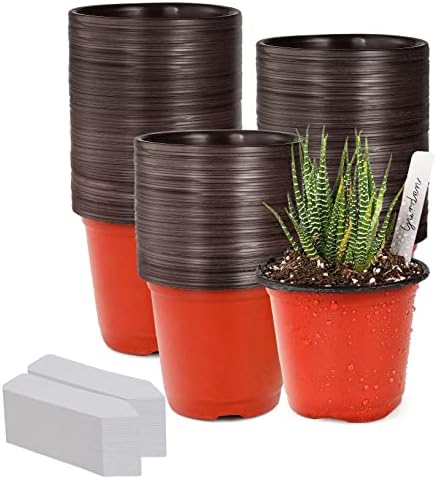TDHDIKE 4" Small Plastic Plant Pots with 200 Red Seed Starting Pots for Indoor and Outdoor Planting by TDHDIKE