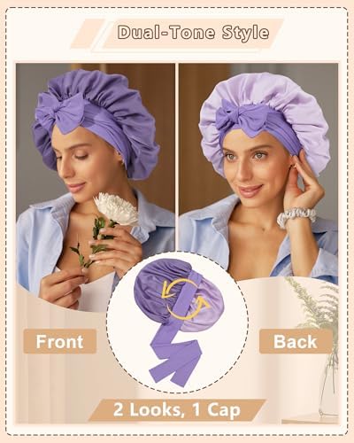 AWAYTR Satin Hair Bonnet for Sleeping, Adjustable Double Layer Sleep Cap - Image 4