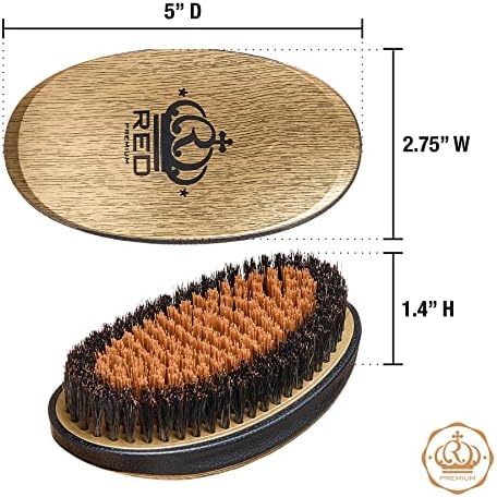 RED Premium Boar Bristles Pocket Wave Brush for Men - Medium Hard Curved Palm Brush - Image 4