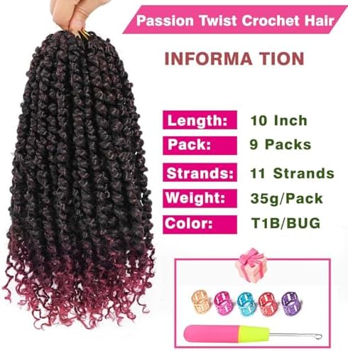 Passion Twist Crochet Hair 10" T1B/BUG Pre-Twisted - Image 4