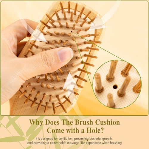 BFWood Bamboo Paddle Hair Brush, Detangler Hairbrush with Bamboo Bristles - Image 2
