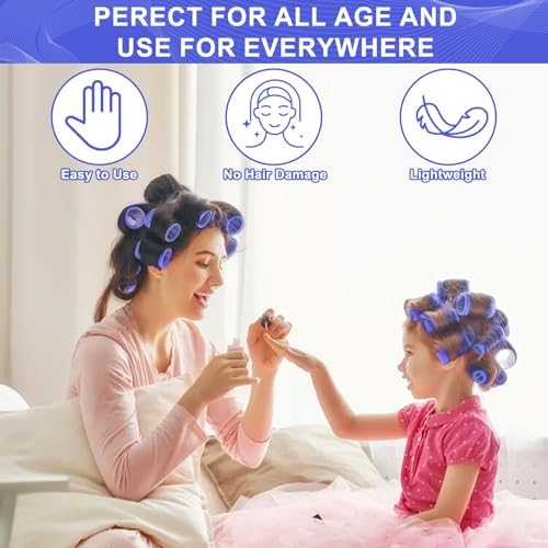 Hair Rollers, 12 Pack Hair Curler Large Hair Rollers for Women, Self Grip Hair Roller with Clips, Blue - Image 7