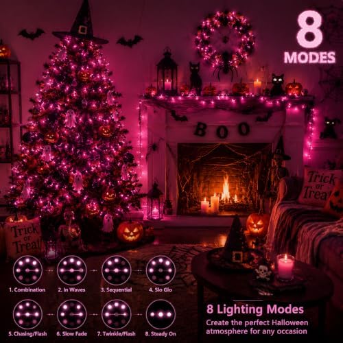 JMEXSUSS 200 LED Pink Lights for Room Decor, Pink String Halloween Lights - Image 3
