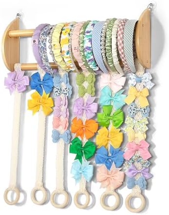 Headband Holder Hair Bows Organizer for Girls Large Capacity Wall Hanging Storage with 40 Metal Hooks 16.5 Inches x 6 Rows of Clip Spaces Hair Accessories Organizer for Baby (M) by WIIYE