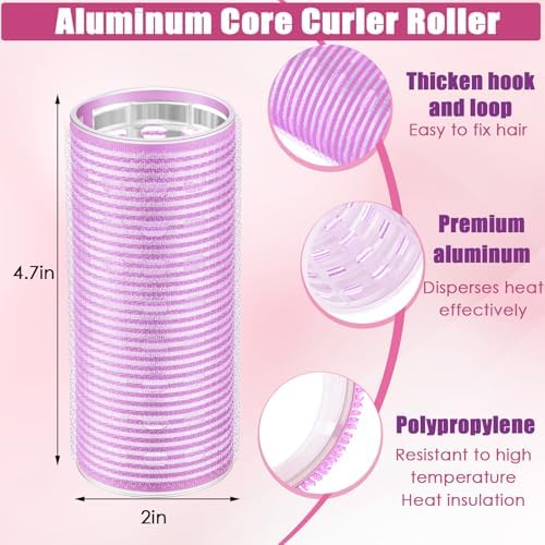 WILLBOND 8 Pcs Long Hair Rollers for Bangs Aluminum Core Curlers Thermal 4.7 x 2 Inch Self Grip Roller for Long and Medium Jumbo Hair Women Hairstyle (Purple) - Image 2