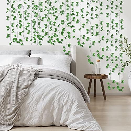 300 Pack 2200 Feet Fake Greenery Hanging Garland, Artificial Ivy Leaf Plants, Vine Leaves, Flowers Foliage for Bedroom Garden Wall Decor - Image 5