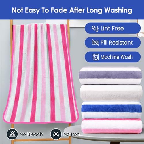 JML Microfiber Bath Towels Set of 4, 30" x 60", Cabana Stripe Pink - Image 6