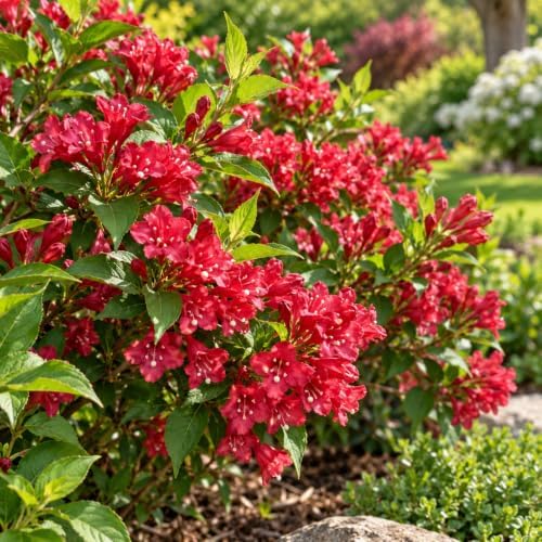 Red Weigela Live Plant, 4" Pot, Vigorous Flowering Shrub for Pollinator Gardens and Yards by GINGERGLOW