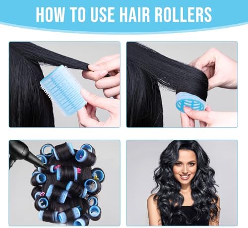49 Pieces self- rip Hair Rollers Kit, 3 Sizes (0.79, 1.18, 1.57 in), Foldable Comb & 12 Duckbill Clips, Volumizing Curlers for Short/Medium/Long Hair, BLUE or BLACK randomly! - Image 6