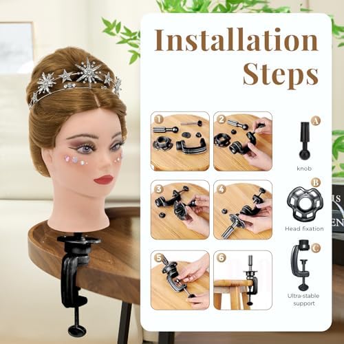 28 Inch Mannequin Head 80% Human Hair with Tripod Stand - Makeup & Styling Practice Doll Head for Braiding, Cutting, DIY Manikin Head with Table Clamp + Free Styling Accessories - Image 7