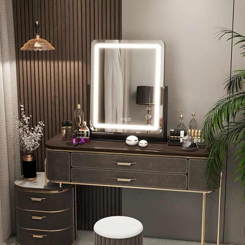 FENNIO Vanity Mirror with Lights 19"x22" - LED Lighted Makeup Mirror,Large Makeup Mirror with Lights,Touch Screen with 3-Color Lighting,Led Mirror Makeup,Dimmable, for Vanity Desk Tabletop, Bedroom - Image 7