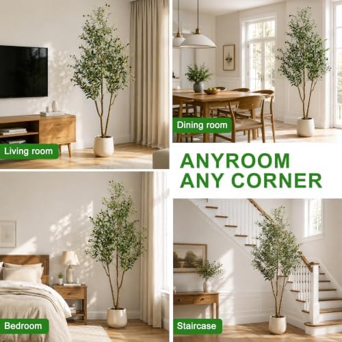 7FT Artificial Olive Tree with Lights & Planter, Tall Faux Olive Plant - Image 7