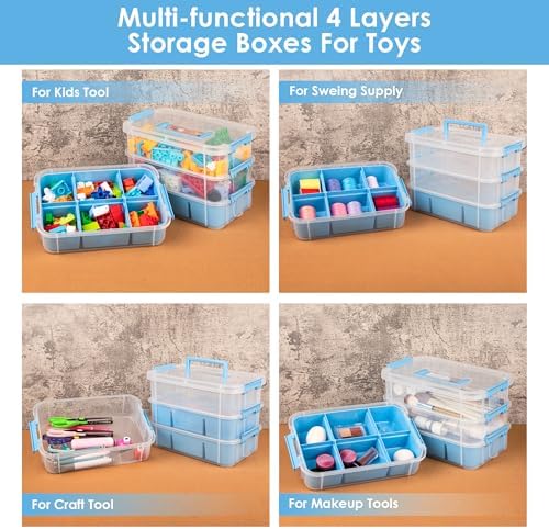 CraftGenes Art Supply Storage Organizer, 4-Tier 10 Qt Box, 2 Trays, Blue - Image 5