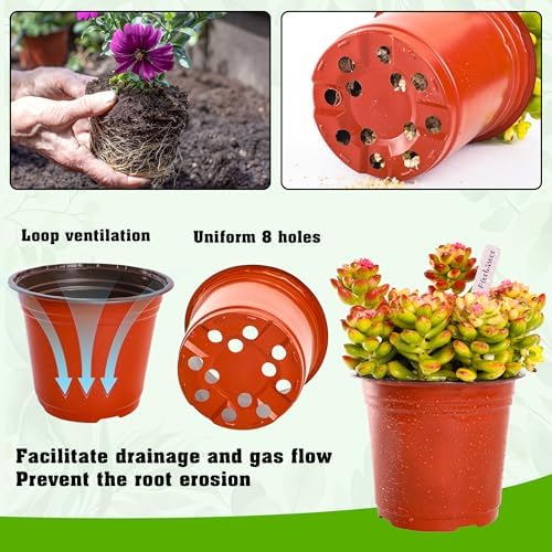 TDHDIKE 6" Plastic Plant Nursery Pots 200Pcs with 200 Labels - Image 3