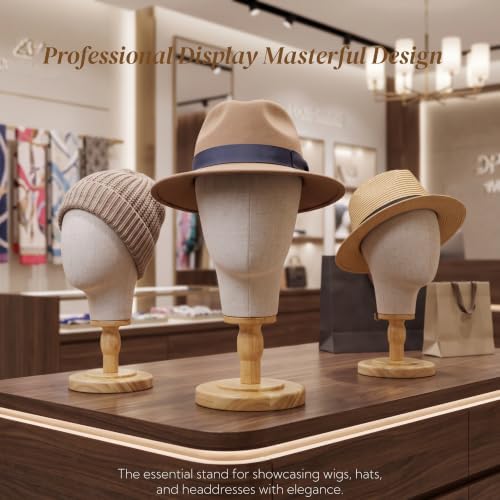 Peohud 21 Inch Mannequin Head, Canvas Wig Stand with Detachable Wood Stand, Linen Hat Display Model Head for Caps, Headdress, Wig Making - Image 7