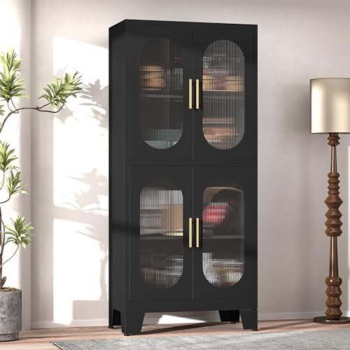 GAIOUS Black Kitchen Pantry Cabinet,Storage Cabinet with Acrylic Glass Door by GAIOUS