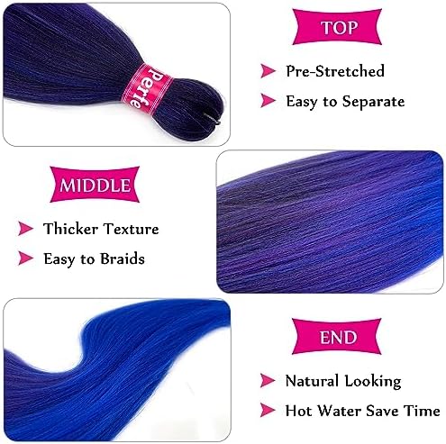 Ombre Braiding Hair Pre Stretched, Knotless Pre Stretched Braiding Hair 26 inch Black Blue Purple Ombre Braids Micro Itch Free Yaki Braiding Hair Extensions - Image 2