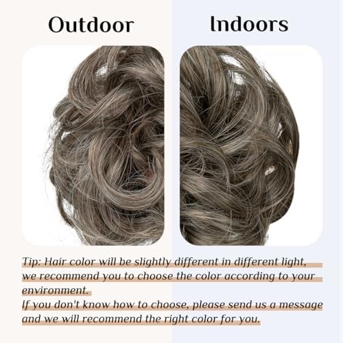 CJL HAIR Large Messy Bun Hair Piece Wavy Curly Scrunchies Synthetic Chignon Ponytail Hair Extensions Thick Updo Hairpieces for Women Pepper Brown - Image 3