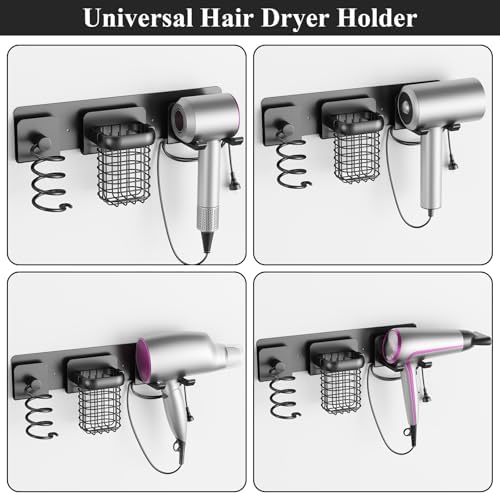 Tindbea Upgraded Aluminum Alloy Hair Dryer Holder Wall Mounted with Built-in Cord Wrap,3-in-1 Hair Tool Organizer for Blow Dryer, Curling Iron, and Straightener, Matte Black - Image 5