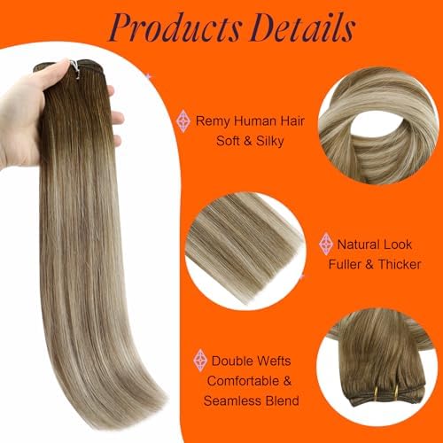 Full Shine Weft Hair Extensions Human Hair Balayage Brown 14 Inch 100g - Image 3