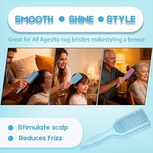 Detangler Brush for Curly Hair, Lightweight Curly Hair Brush with Vented Design for Easy Glide, Effortlessly Detangles Without Pulling or Snagging, Suitable for All Wet and Dry Hair Types (Blue) - Image 6