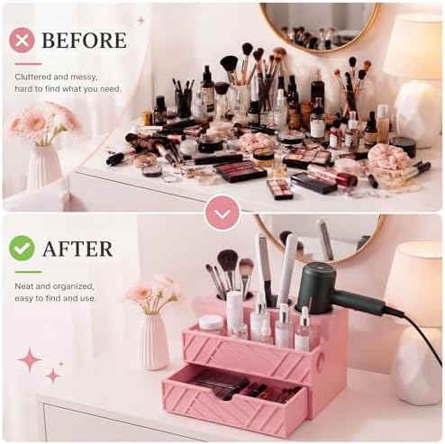 Pink Hair Tool Organizer with Drawer, Hair Brush Storage - Image 4