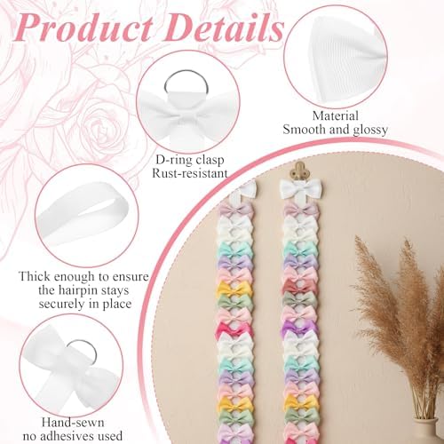 3 PCS Bow Holder for Girls Hair Bows, 40 in Long White Ribbon Hair Bow Organizer Storage for Women Girls - Image 3