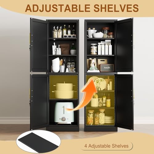 Tall Metal Narrow Bathroom Storage Locker Cabinet 67" H,Black Kitchen Pantry Cabinets with 4 Adjustable Shelves and 2 Lockable Doors,File Cabinet Organizer for Kitchen Home Office Living Dining Room - Image 5