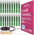 NIACONN Glitter Hair Tinsel Extensions Kit Green with Tools and Beads, 48 Inch Sparkly Fairy Colorful Tensile Strands Shiny Hair Accessories for Women Girls Kids by NIACONN
