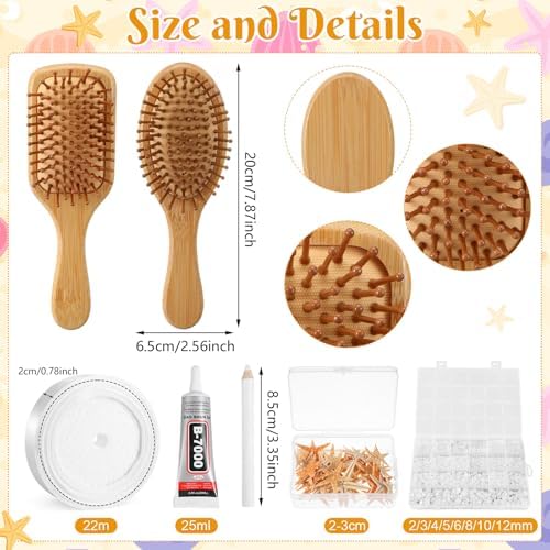 12 Set Wooden Hair Brush Decorating Kit, Classic Style, White - Image 2
