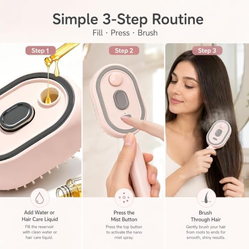 2026 Upgraded Electric Spray air Cushion Massage Comb, Anti-Static & Detangling,Retractable Massage Steam Brush for Frizzy Hair & Scalp Care,Women Men (Pink) - Image 6