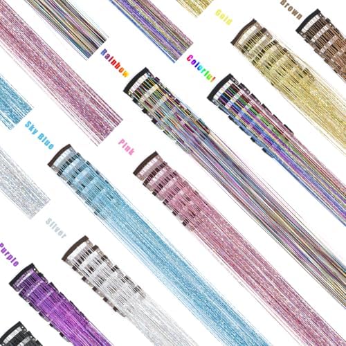 18 Pcs Hair Tinsel Clip in, 20.5 Inch Glitter Tinsel Hair Extensions, Shiny Sparkling Fairy Hair Tinsel Clips, Dazzling Party Hair Accessories for Girls Women Kids (Sky blue) - Image 6