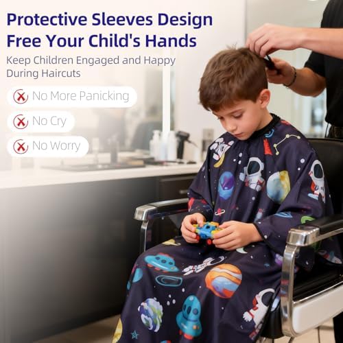 3 Pack Kids Hair Cutting Cape with Sleeves, Kids Barber Cape Haircut Cape for Boy Girls - Image 2