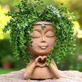 Face Planter Pot with Heart Hands Indoor Plants Resin Head Planter, Brown by MeltsetM