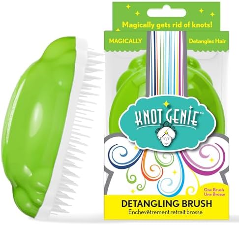 Knot Genie Detangling Hair Brush for Kids (Lovely Locks Lime) | Original Full Size | Perfect for Curly Hair, Gently Separate Tangles, Leaves Hair Smooth & Shiny | The Pain Free Knot Detangler by KnotGenieDetanglingBrush