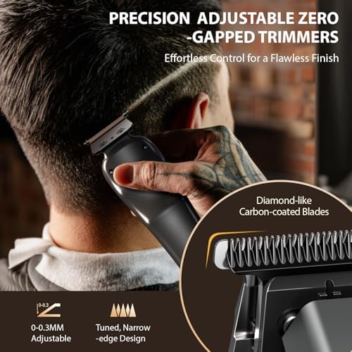 SUPRENT StormGray Professional Hair Clippers for Men - Cordless Barber Clippers & Zero-gapped Trimmer Set, Haircutting Kit with High Performance Motor, Blue Titanium-Coated Blades, Charging Stands - Image 5