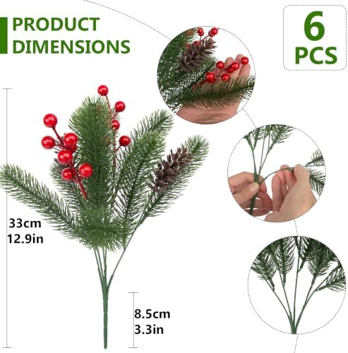 Daynight 6 Bundles Artificial Pine Stems for Outdoor Christmas Decorations - Image 2