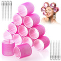 Jumbo Hair Curlers Rollers, 12Pcs 60mm Jumbo Hair Roller Curlers Self Grip Holding Rollers with 12Pcs Hair Clips for Long Straight Thick Hair (Rose Red) by ProfessionalDIYArtSupplier
