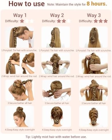 BONNET QUEEN Large Satin Heatless Hair Curler for Long Thick Hair, All-in-One Overnight Curling Rod, Heatless Curls Bun with Built-in Scrunchies, Day-to-Night Styling for Sleep, Travel & Gym, Leopard - Image 4