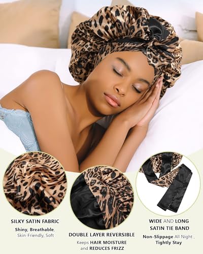 AWAYTR Double Layer Satin Bonnet for Women, Reversible Sleep Hair Wrap - Image 4