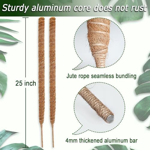 2 Pack 25" Moss Pole, Bendable Moss Pole for Plants Monstera, Moss Poles for Climbing Plants Indoor, Handmade Coco Coir Plant Pole Sticks Support Stakes for Potted Plants - Image 2